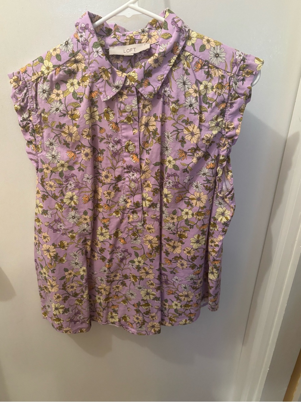 LOFT Lavender Floral Button-Up Shell Blouse